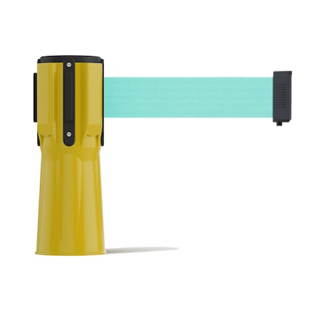 Montour Line Retractable Belt Barrier Cone Mount Yellow Case 7.5ftLt Grn Belt CP100-YW-LGN-75